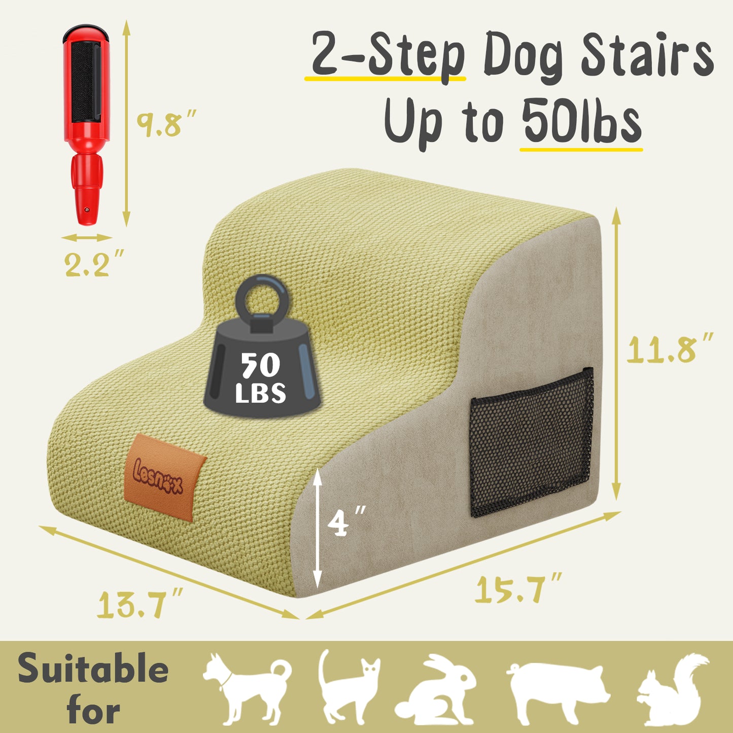 2-Layer Sloped Sponge Dog Stairs, 45° Golden Design, Suitable for Small Dogs Weighing Less  50lb and Elderly Injured Dogs